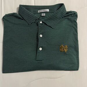 Peter Millar Green Striped Men's Polo Shirt with Notre Dame logo